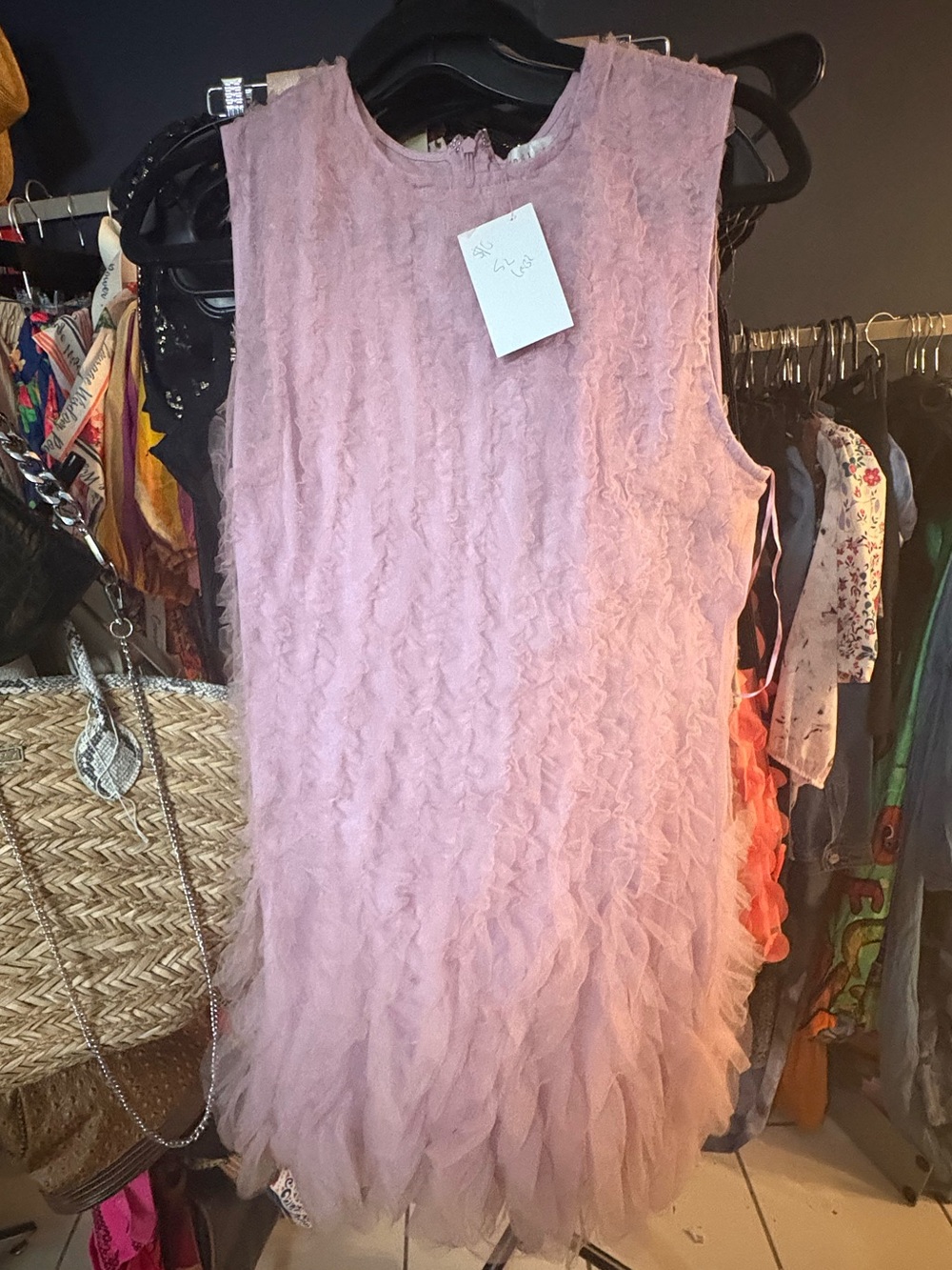 Anthropologie Endless Rose Dusty Pink Ruffle Mini Dress. Size Large.